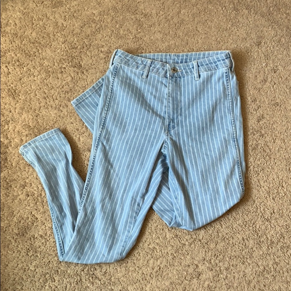 🌞 H&M White Striped Skinny Blue Jeans Stretchy